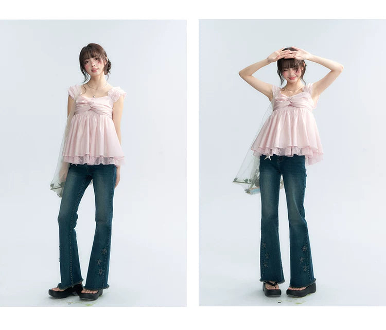 "Summer Sweetheart" Cherry Blossom Pink Bow Cami Top