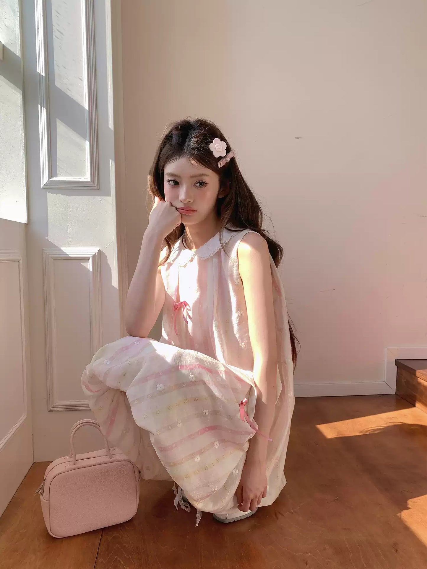 “Peach Soda Dream” Blush Pink Bubble Hem Dress