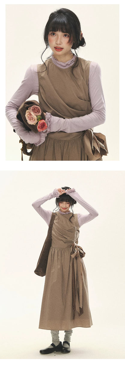 "Cream Cocoa" Cream Cocoa Ruched Bow Pinafore Maxi Dress