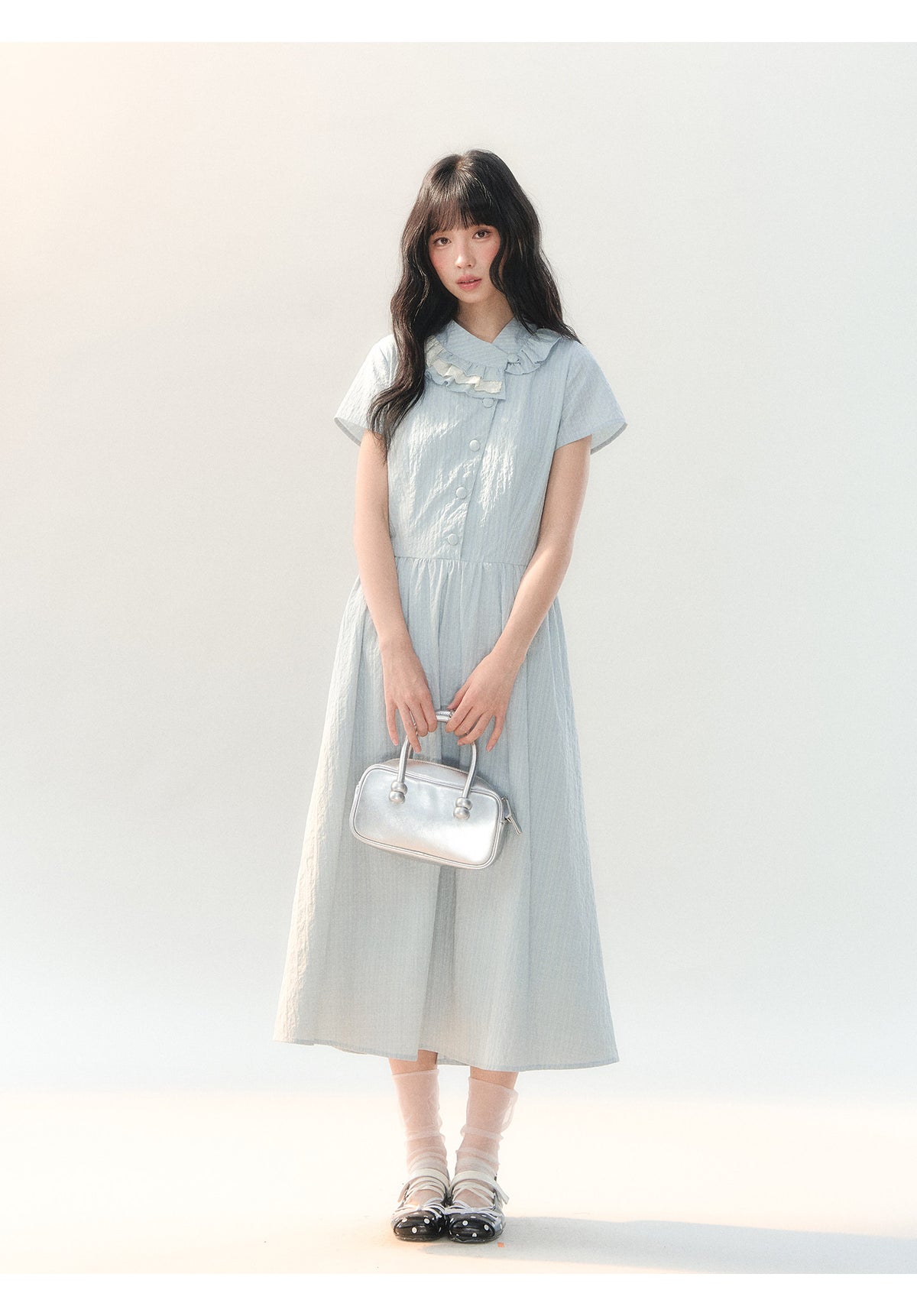 [CAN] "Dawn Island" Blue Puff Sleeve Doll Collar Dress