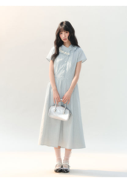 [CAN] "Dawn Island" Blue Puff Sleeve Doll Collar Dress
