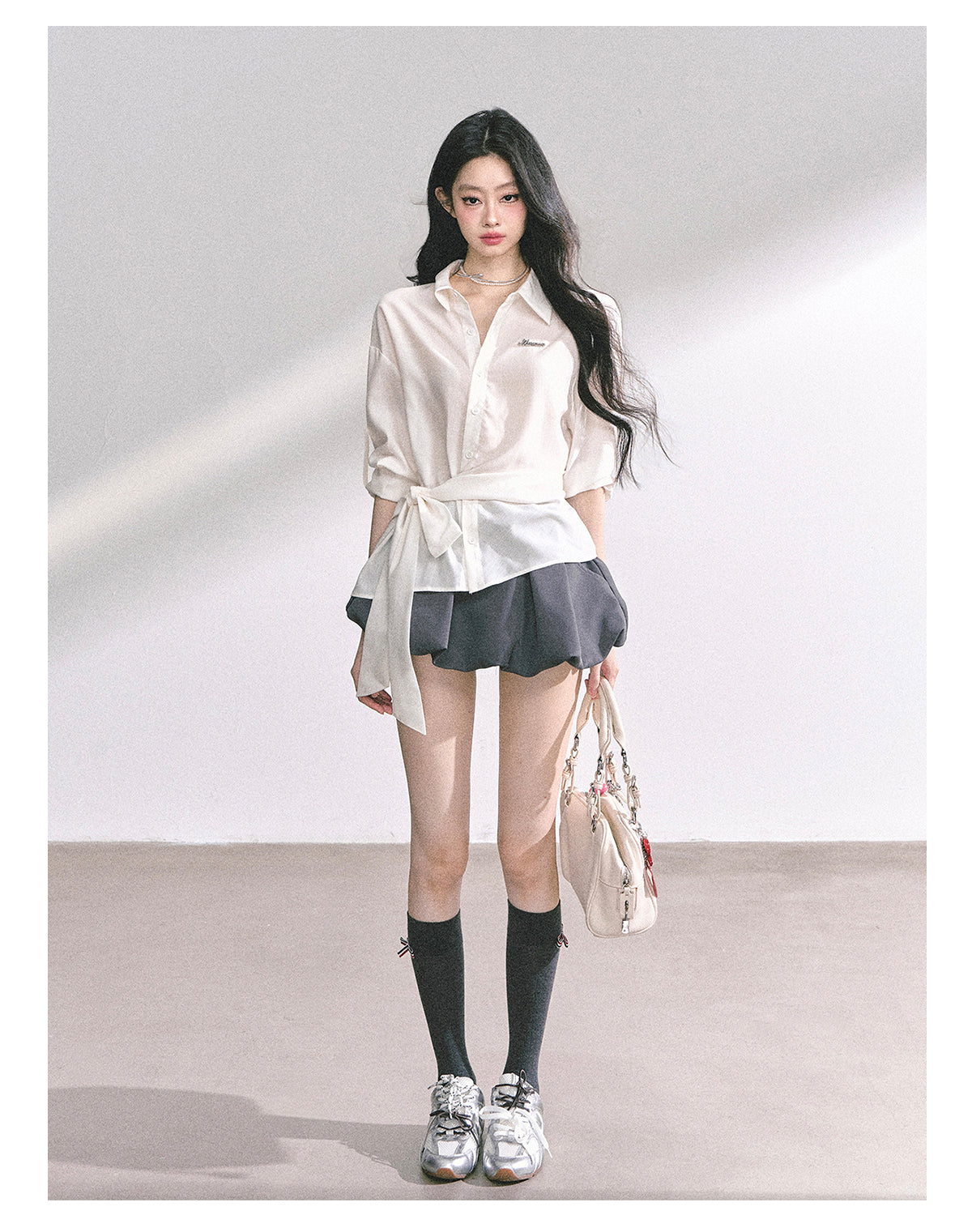少也眼 "Cheongdam Girls’ Academy" French-Inspired White Sun-Protective Polo Shirt