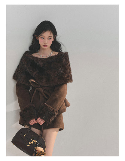 少也眼 “Drifting Through Her Dreams” – Winter Luxe Three-Piece Cape Set - Chestnut Brown 8746513