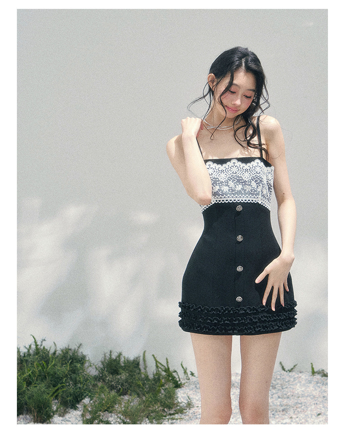 “Midnight Soliloquy” Black Lace Slip Mini Dress