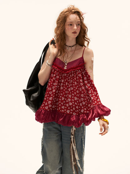 "Retro Rouge Mood" Floral Cami Top & Mini Dress Set WE975