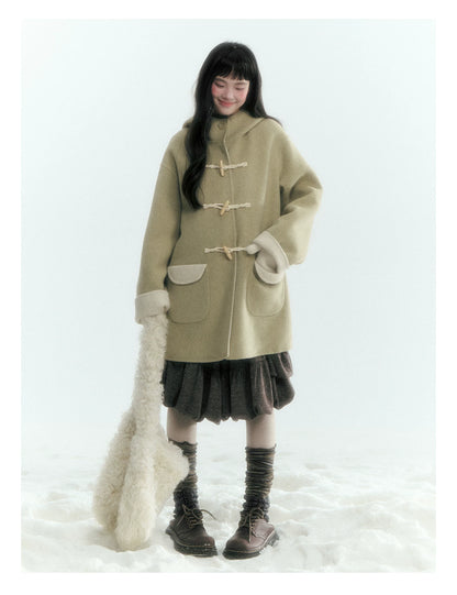 Horridale - Moss Green and Cream Reversible Hooded Wool Coat