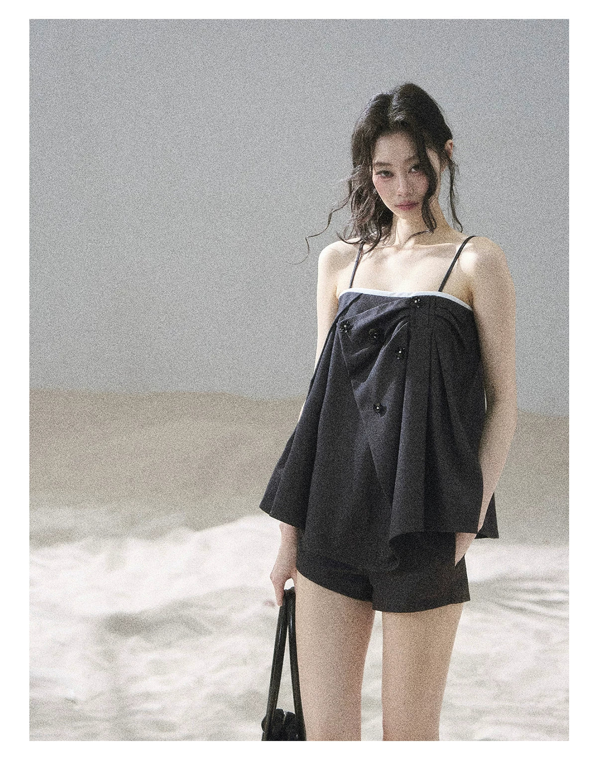 "Flowing Light & Shadow" Slate Gray Cami Top & Skort Two-Piece Set