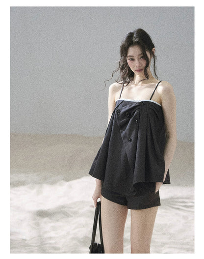"Flowing Light & Shadow" Slate Gray Cami Top & Skort Two-Piece Set