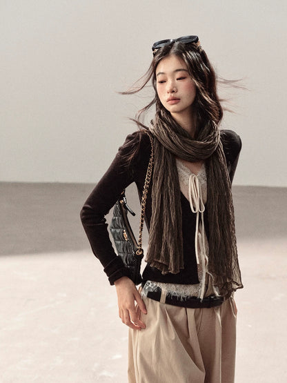 AOMALM - 100% Silk Sheer Fringe Scarf