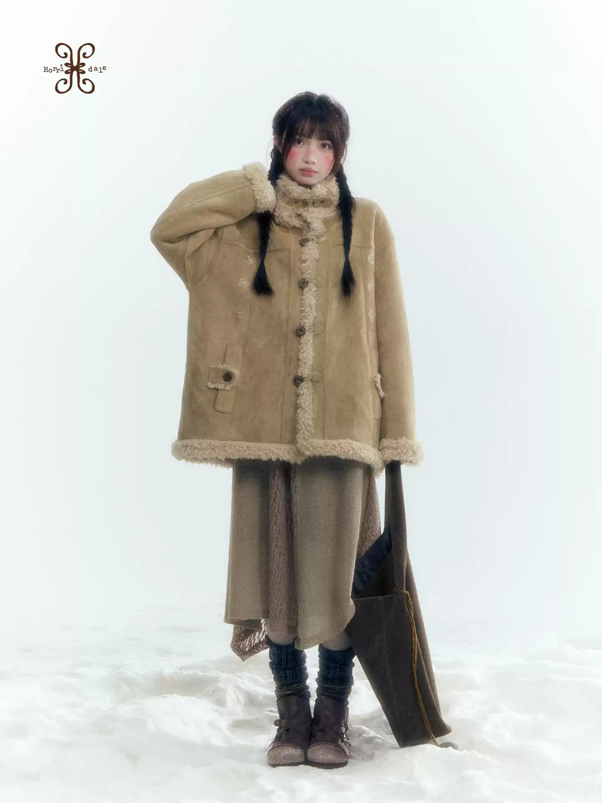 Horridale - Vintage Tan Suede-Effect Sherpa-Lined Stand Collar Jacket