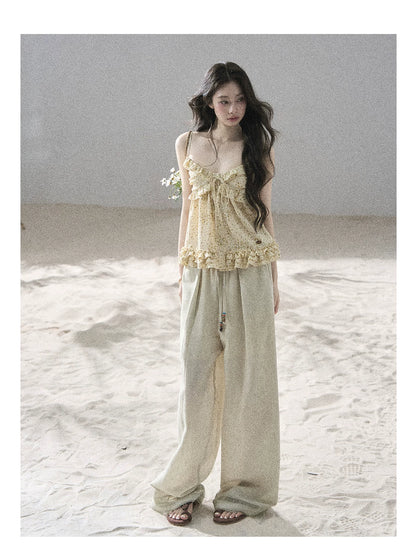 "Follow the Sea Breeze" Lightweight Straight-Leg Wide-Leg Pants (Lotus Pink/ Gray Sage Green/ Gray Blue)