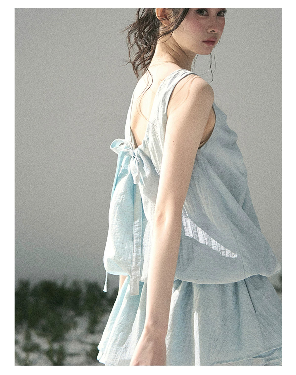 “Whispering Grass” Moonlight Blue Twist Mini Dress