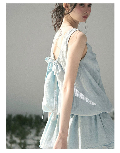 “Whispering Grass” Moonlight Blue Twist Mini Dress