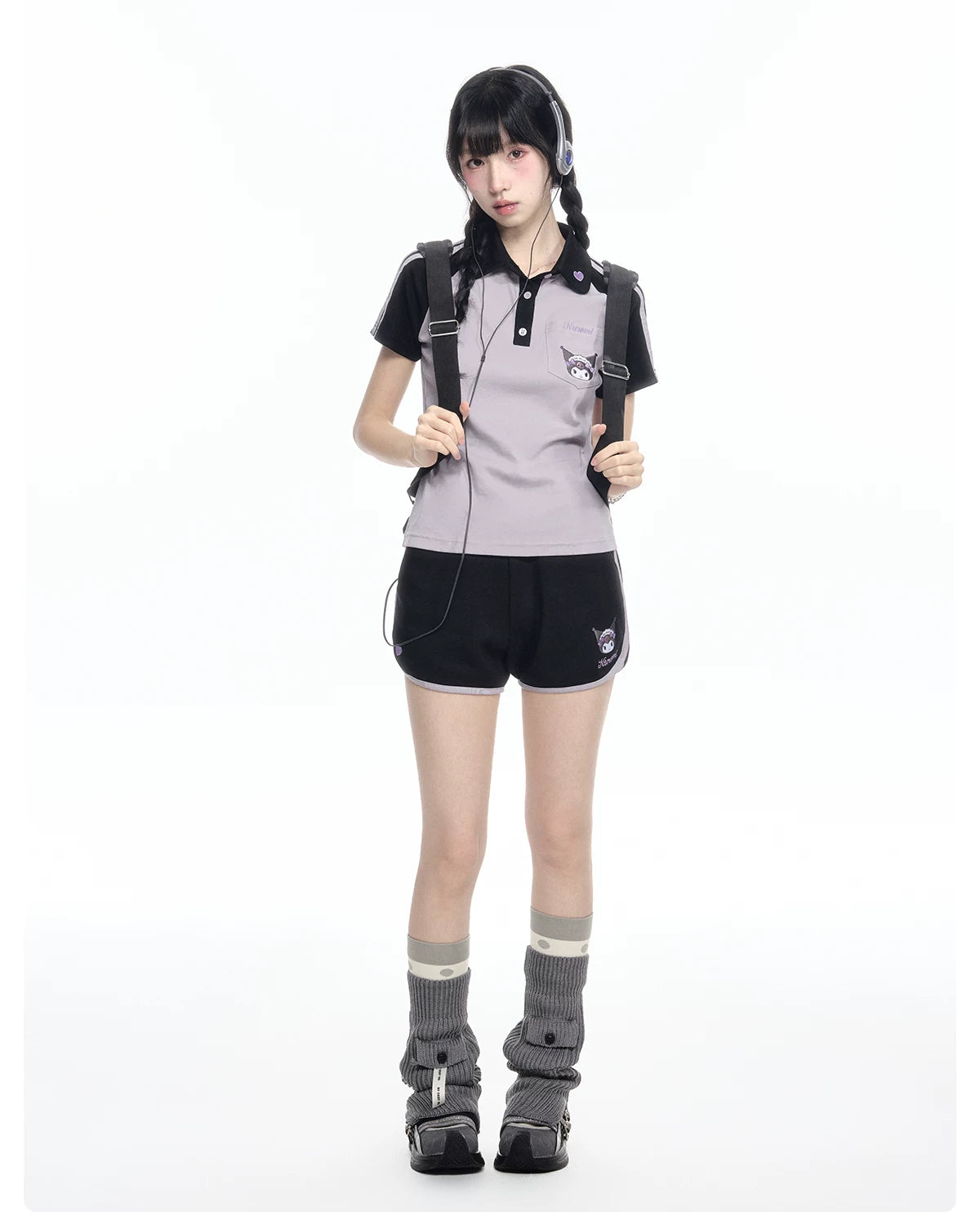 170726K "Midnight Track" Black & Purple Polo Athletic Set (Polo Athletic Top + Athletic Shorts)