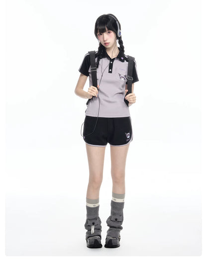 170726K "Midnight Track" Black & Purple Polo Athletic Set (Polo Athletic Top + Athletic Shorts)