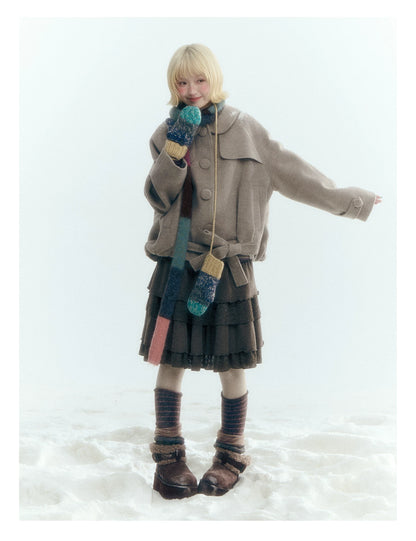Short Cocoon Wool-Blend Coat (Taro Purple / Oatmeal Gray)
