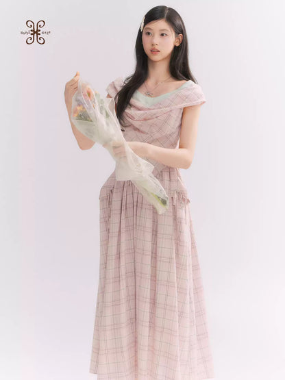 “Heartfelt Rendezvous” Pink Plaid Maxi Dress