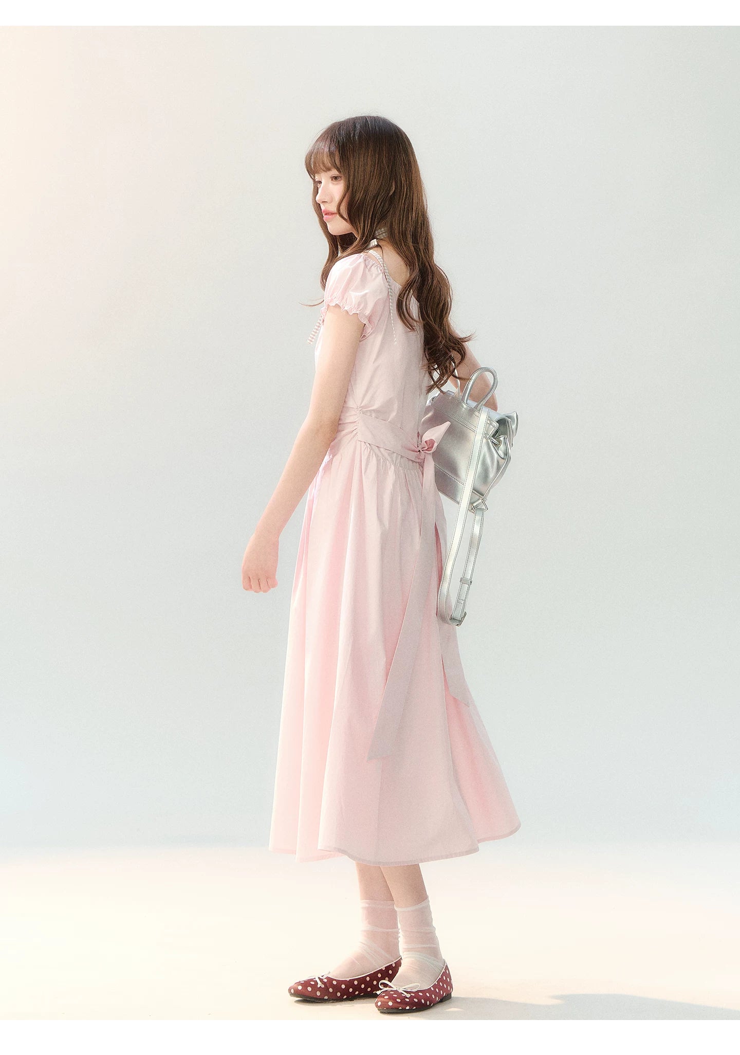"Sakura Breeze Journal" Blush Pink Plaid Collar Dress LL2026226