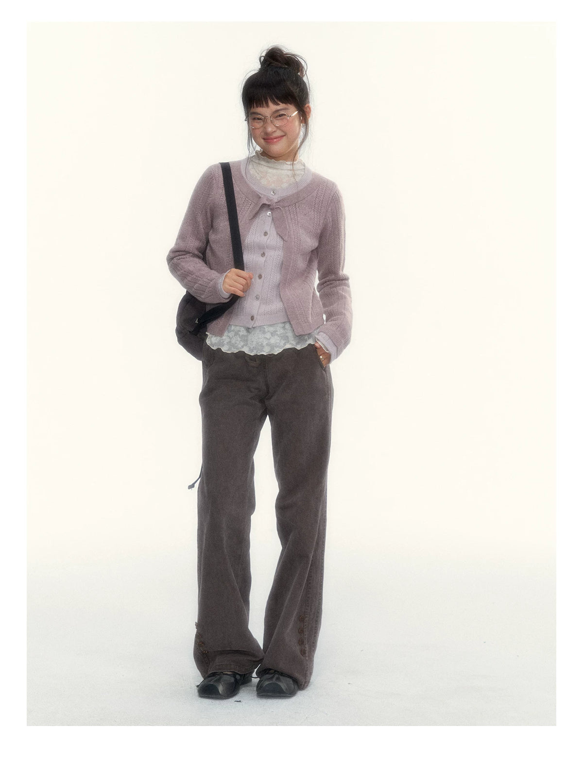 Korean Contrast Bow-Tie Layered Knit Cardigan (Blue / Purple)