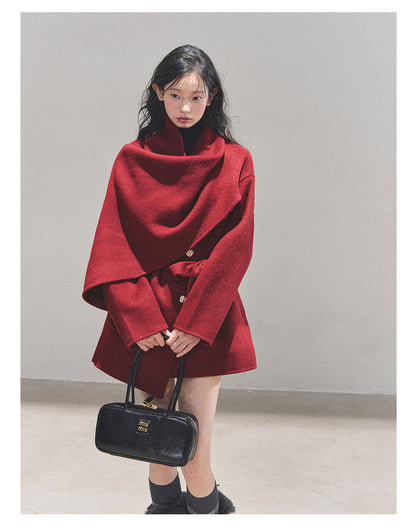 少也眼 “Winter Balcé Whisper” Wool Blend Overcoat - Red 7886436