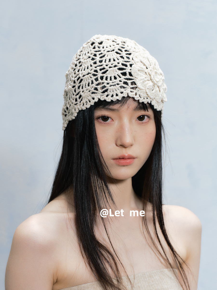 Floral Crochet Beanie – Openwork Lace Knit Hat