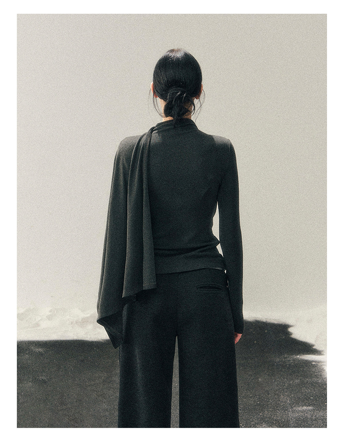 少也眼 "She Outshines the Fireworks" Charcoal Asymmetrical Wrap Top