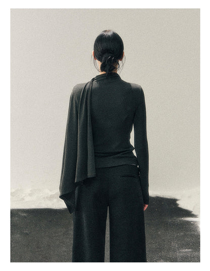 少也眼 "She Outshines the Fireworks" Charcoal Asymmetrical Wrap Top
