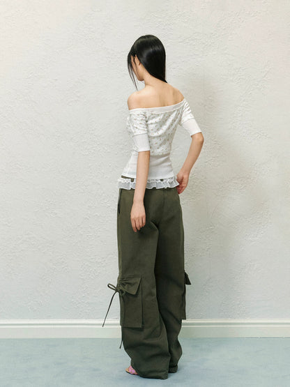 "Field Notes" Contrast Pocket Drawstring Cargo Pants (Army Green/ Grape Purple)