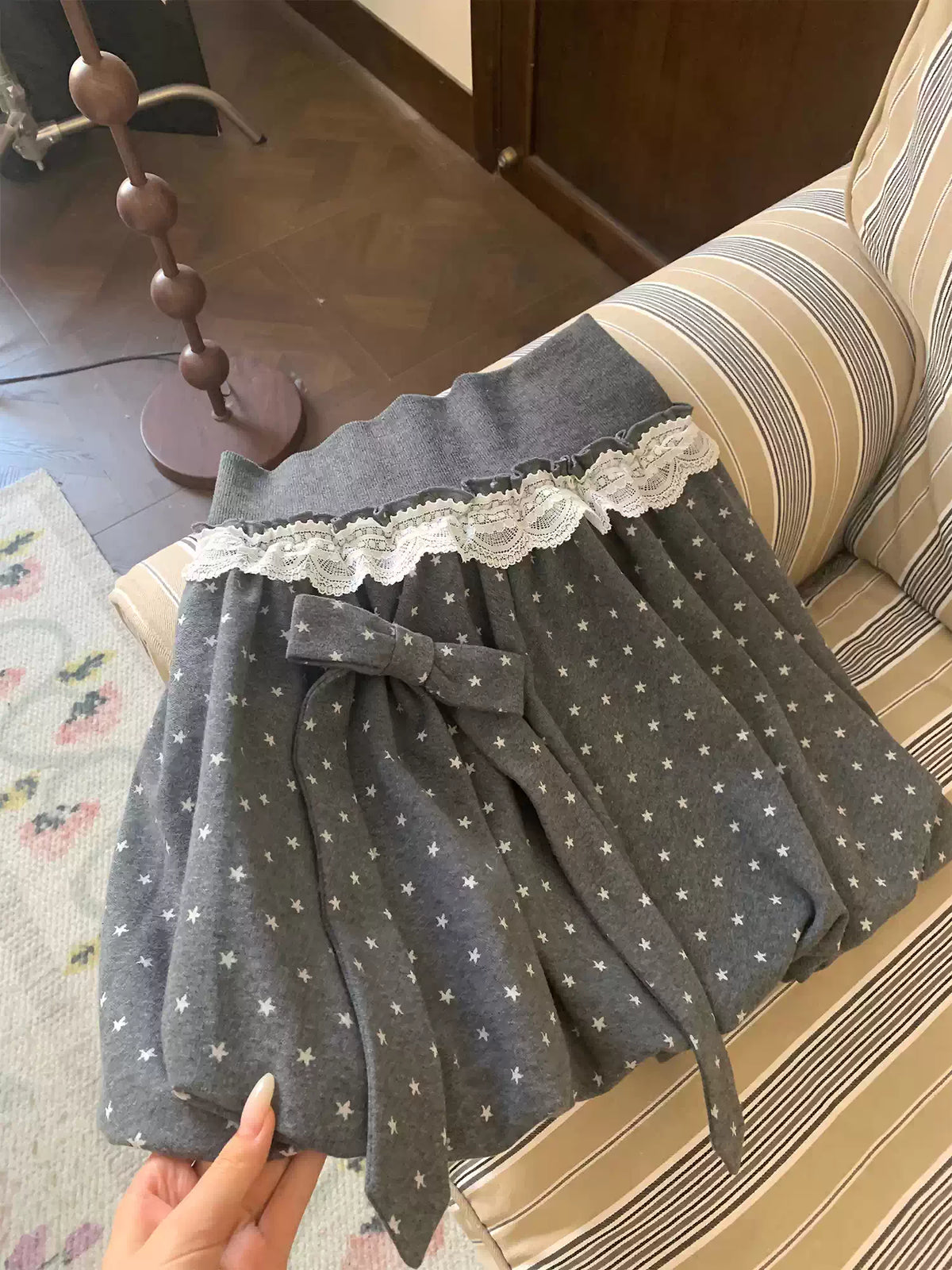 [[RF] “Starlit Twilight” Gray Star Print Bubble A-Line Mini Skirt