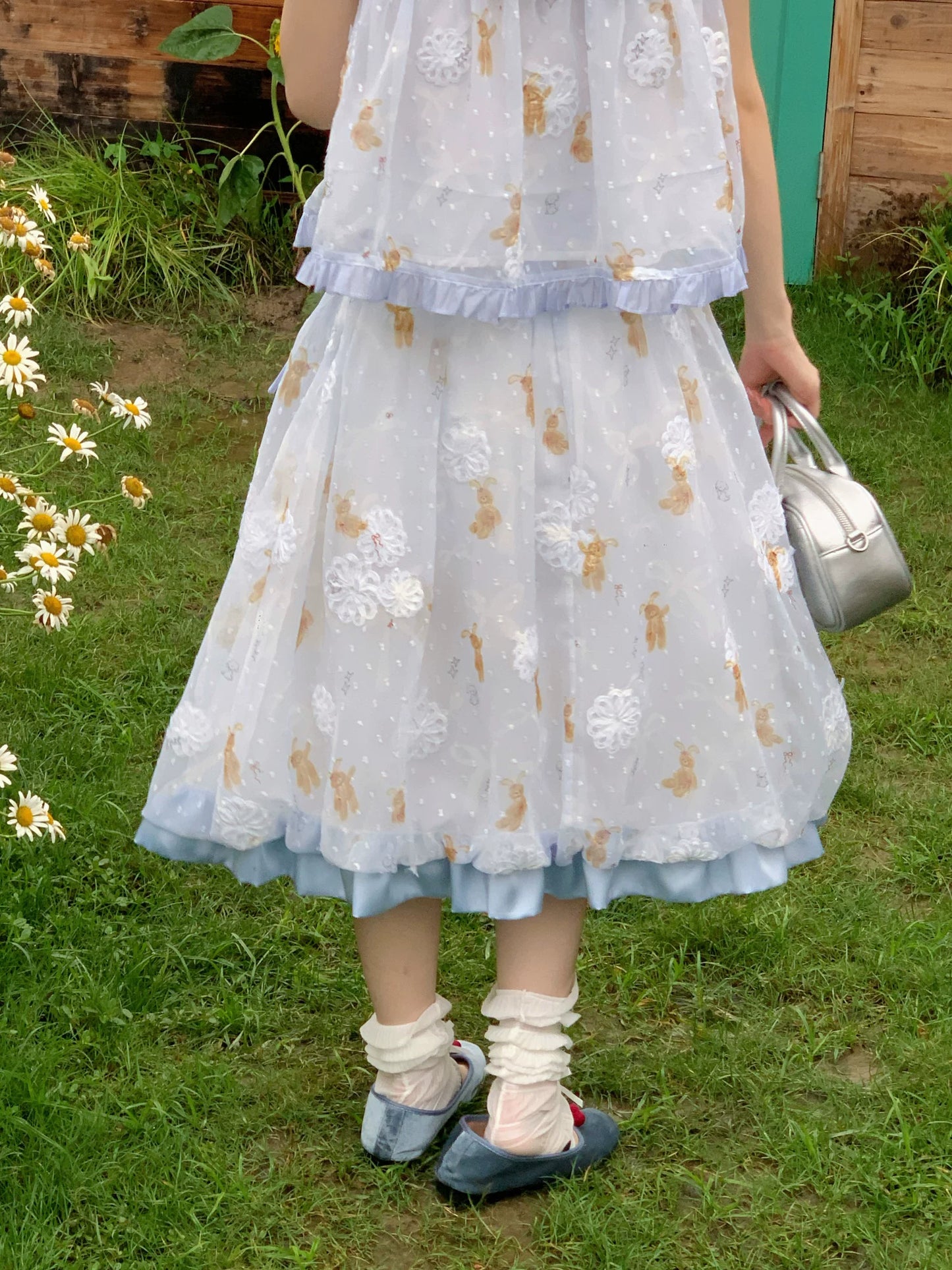 [RF] “Blue Teddy Fairytale” Bear Print Two-Piece Dress Set