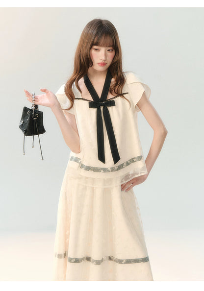 "Velvet Bow Butterfly" Apricot Flocked Tulle Skirt Set PP2026231