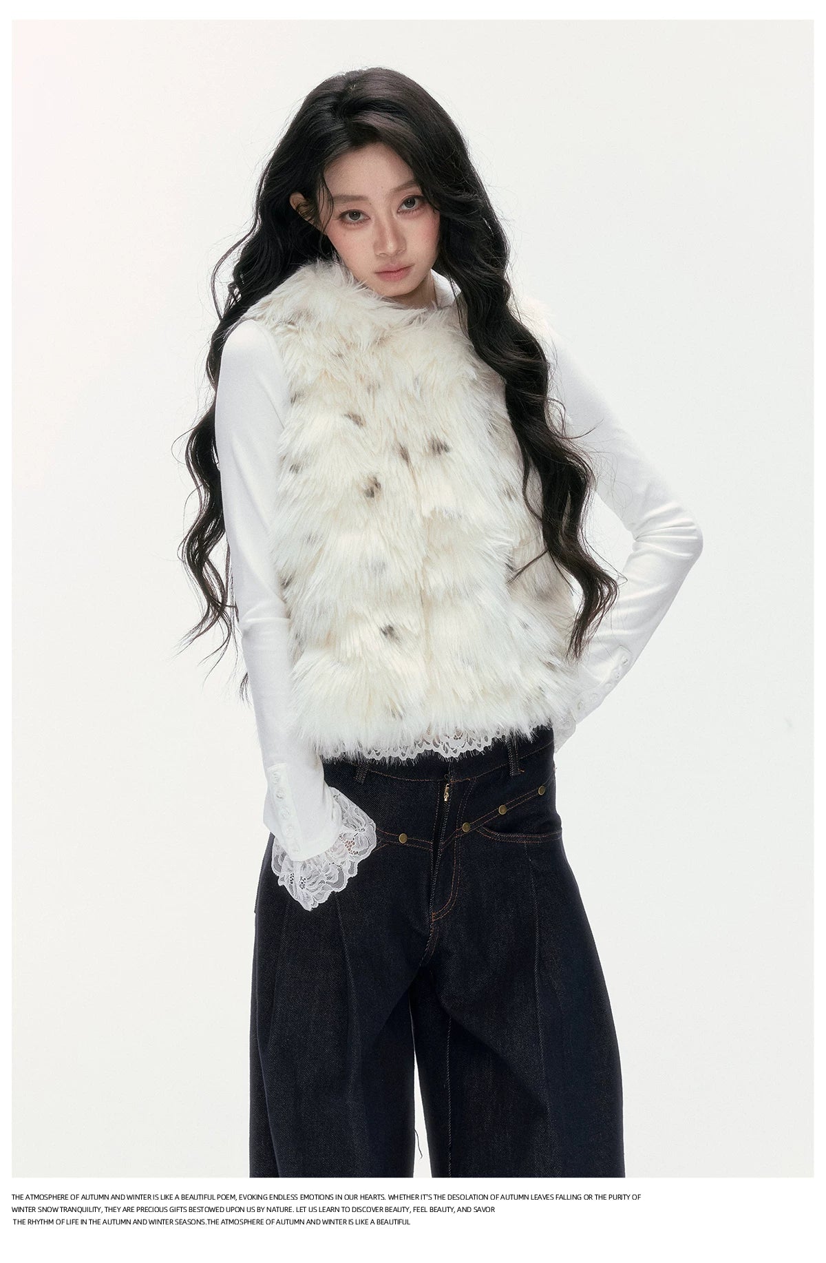 24olvides - Winter Mood Faux Fur Hooded Vest (Pink / Khaki / Cream White with Polka Dots)