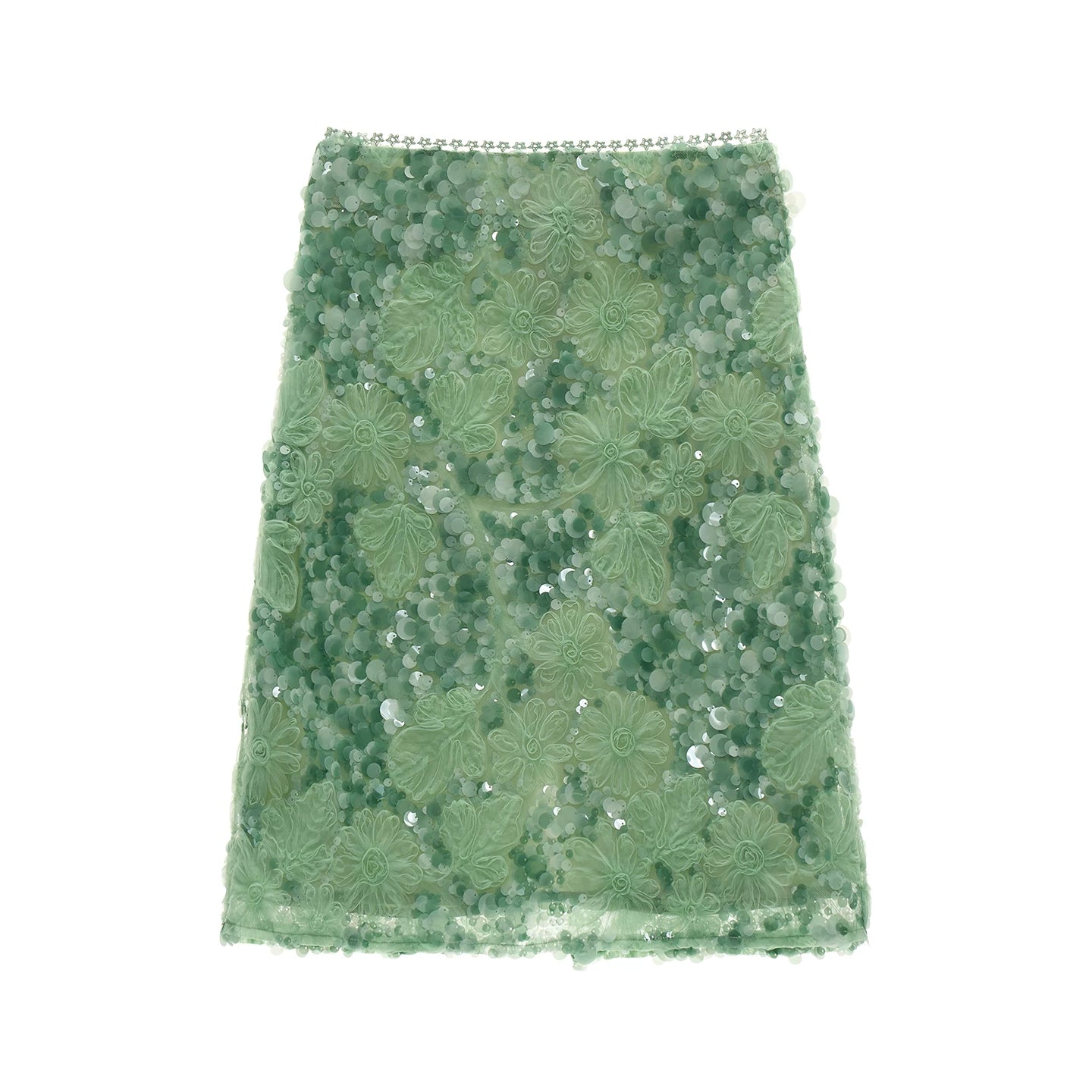 Mint Sequin Embroidered Midi Skirt
