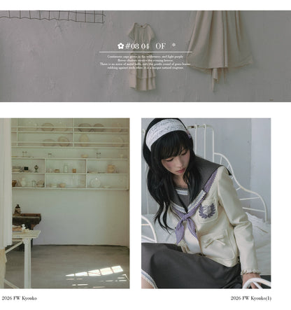 "Showa Era" Layered Uniform Collection (Collarless Blazer / Sailor Blouse / Uniform Skirt / Polka Dot Scarf)
