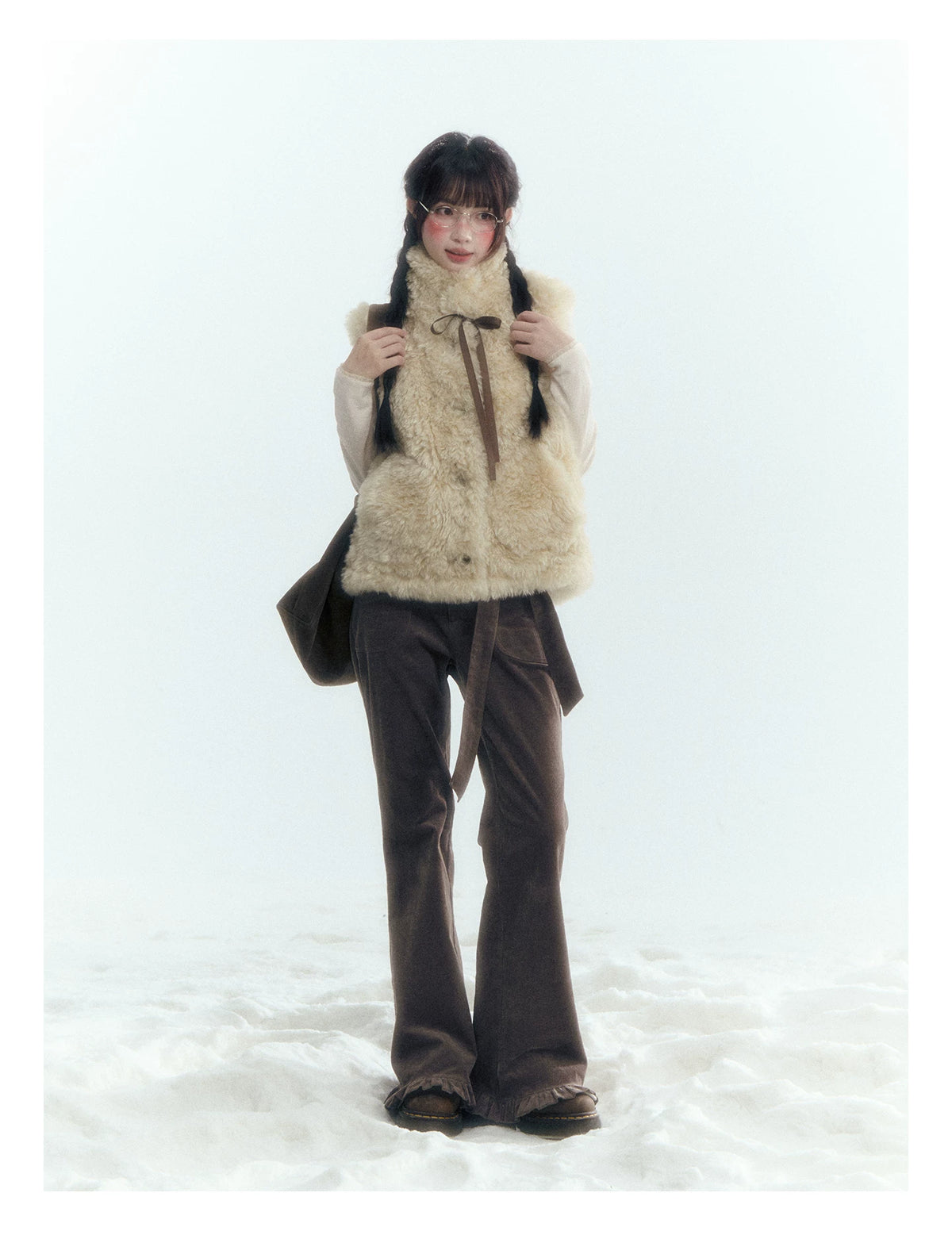 Horridale - Cream Beige Reversible Knit Vest with Detachable Bow