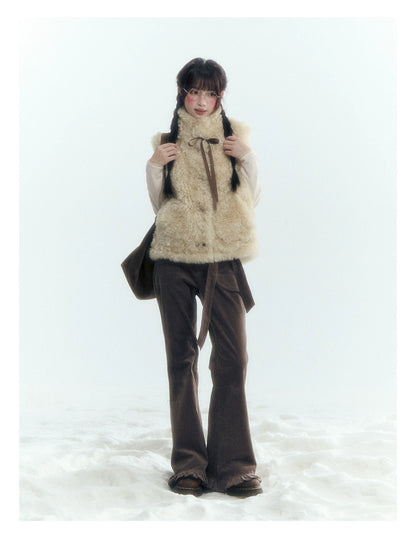 Horridale - Cream Beige Reversible Knit Vest with Detachable Bow