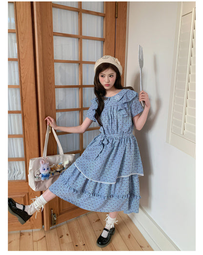 “Blueberry Tart Reverie” Blue Polka Dot Tea Dress