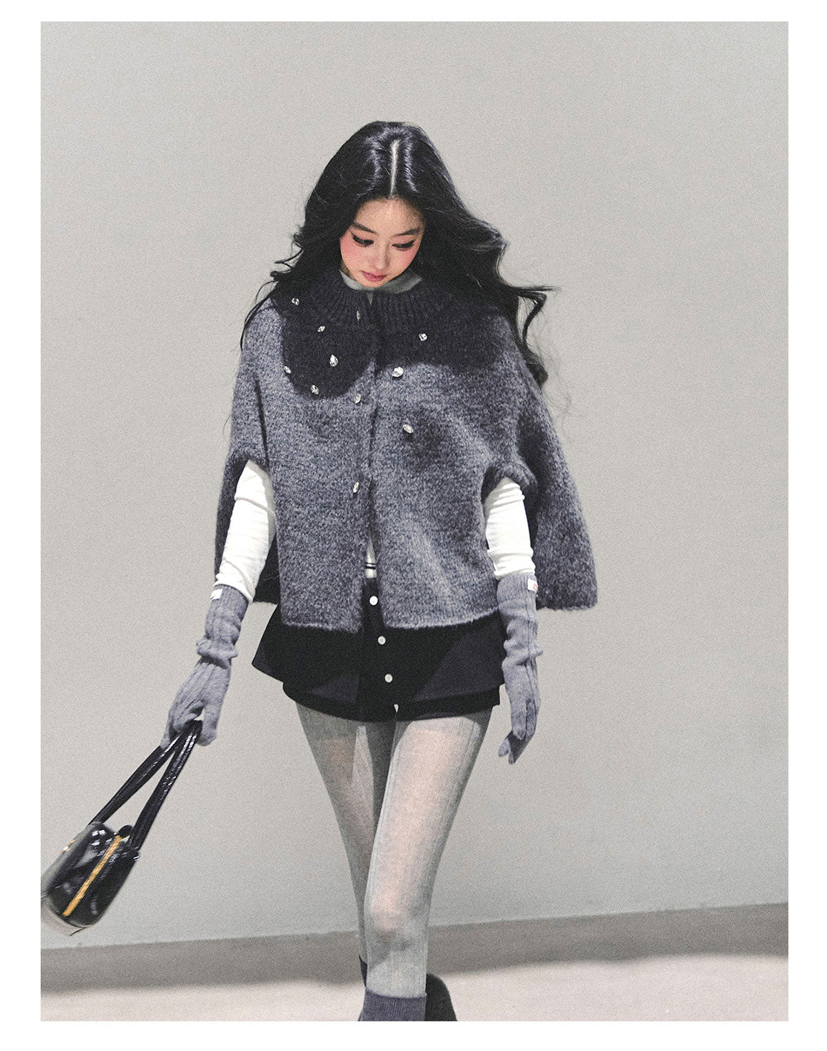 少也眼 “Monologue of the Wilderness” Knit Cape Sweater  - Gray 68415