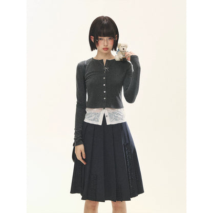 "Layered Blossom" Faux-Layer Knit Cardigan (Sakura Pink/ Heather Gray)