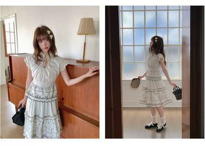 [RF] “Ivory Star Whisper” Polka Dot Two-Piece Skirt Set
