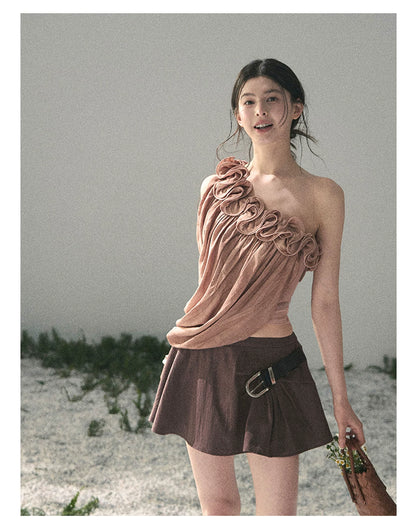 “Where Spring Petals Fall” Dusty Rose Ruffle Off-Shoulder Top