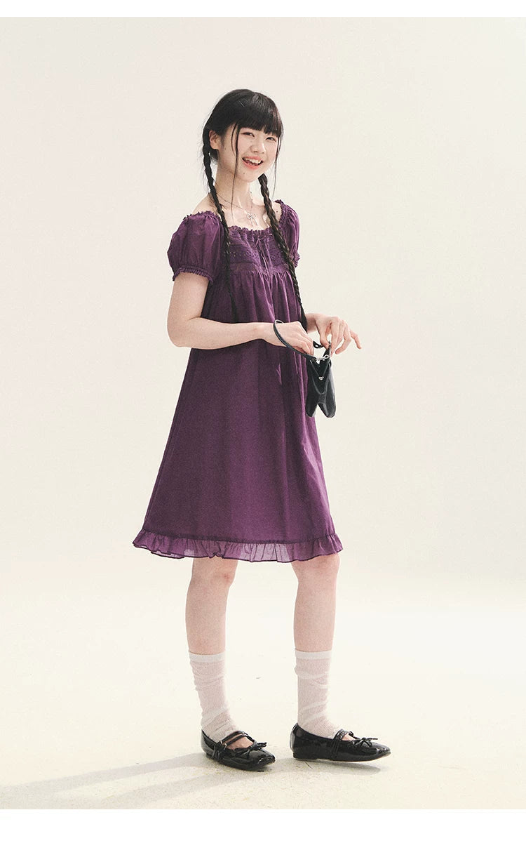 "Berry Breeze" Grape Purple Lace Square Neck Dress