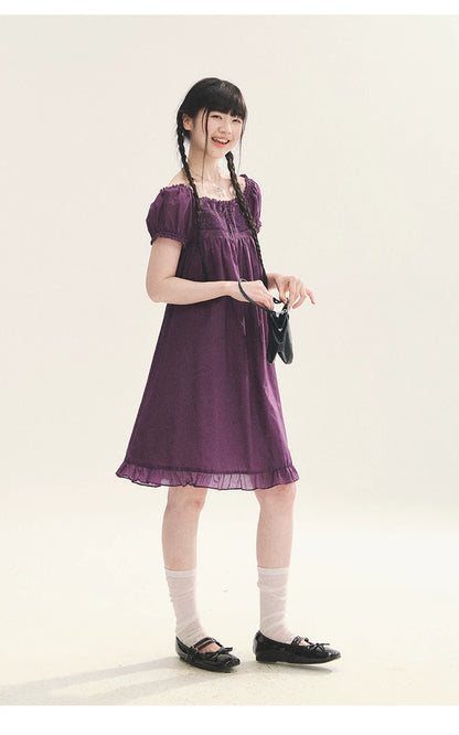 "Berry Breeze" Grape Purple Lace Square Neck Dress