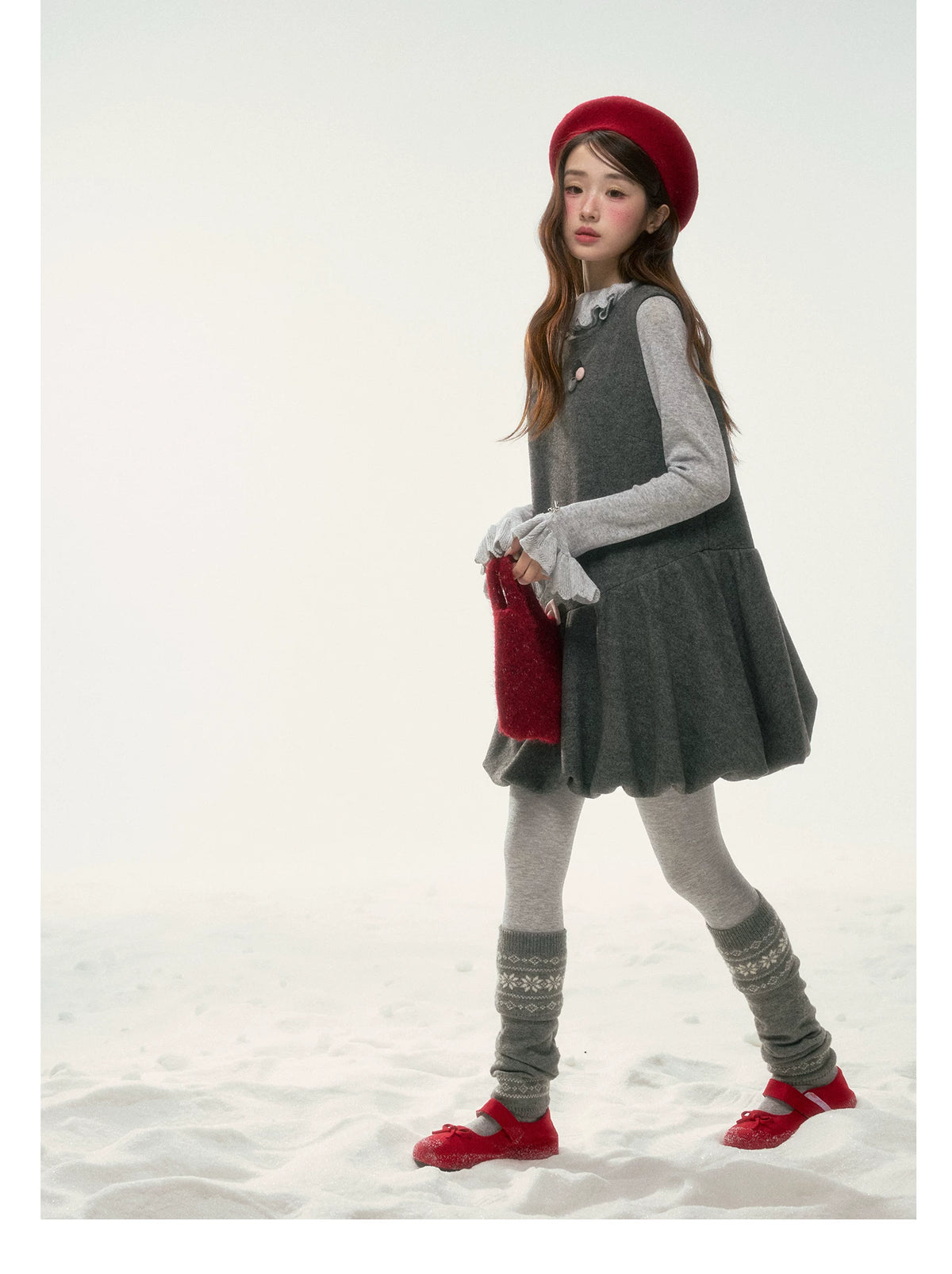 BIBIBENCY - Gray Blouson Cami Dress & Layering Top Set