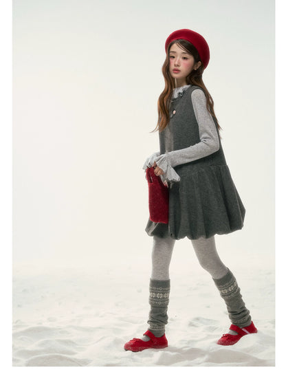 BIBIBENCY - Gray Blouson Cami Dress & Layering Top Set