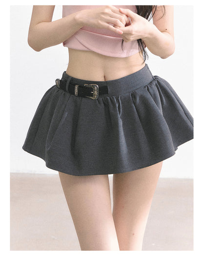 少也眼 "Annie Academy" A-Line Puff Mini Skirt - Gray
