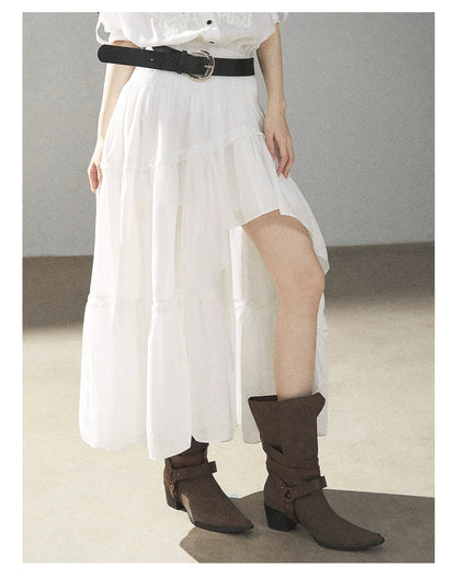 AOMALM - “Her Hemline” White Lace Shirt Dress with Belt