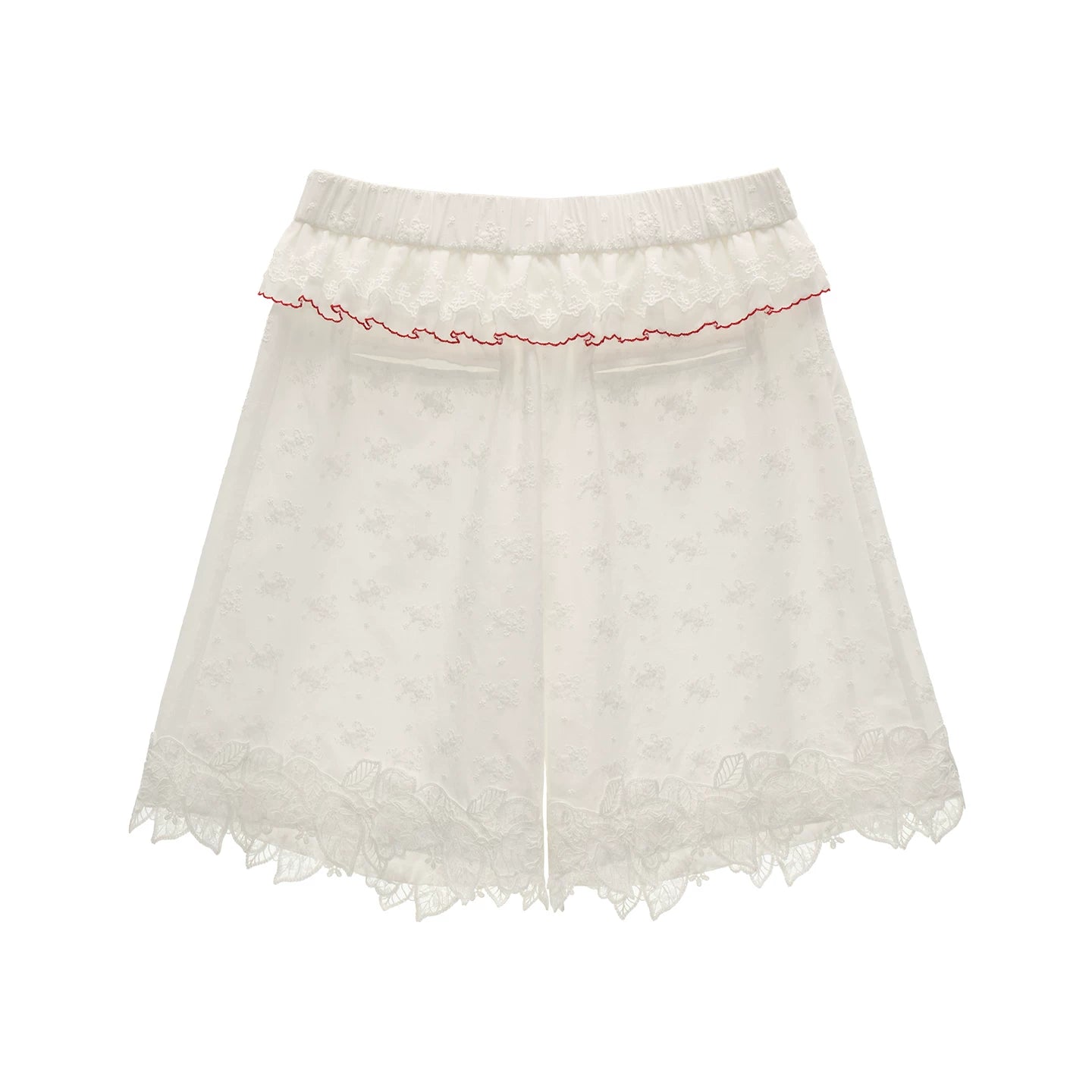 White Lace Trim Relaxed Cotton Shorts