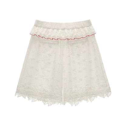 White Lace Trim Relaxed Cotton Shorts