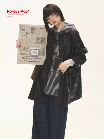 "Seoul Diary" Gray & Pink Stripe Hooded Knit Mini Dress